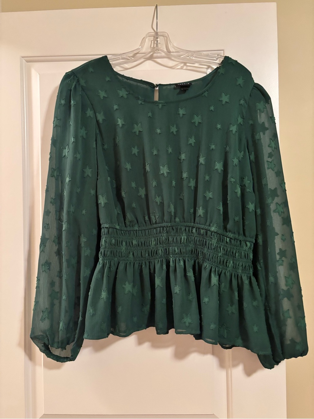 Torrid Green Star-Textured Long Sleeve Peplum Blouse